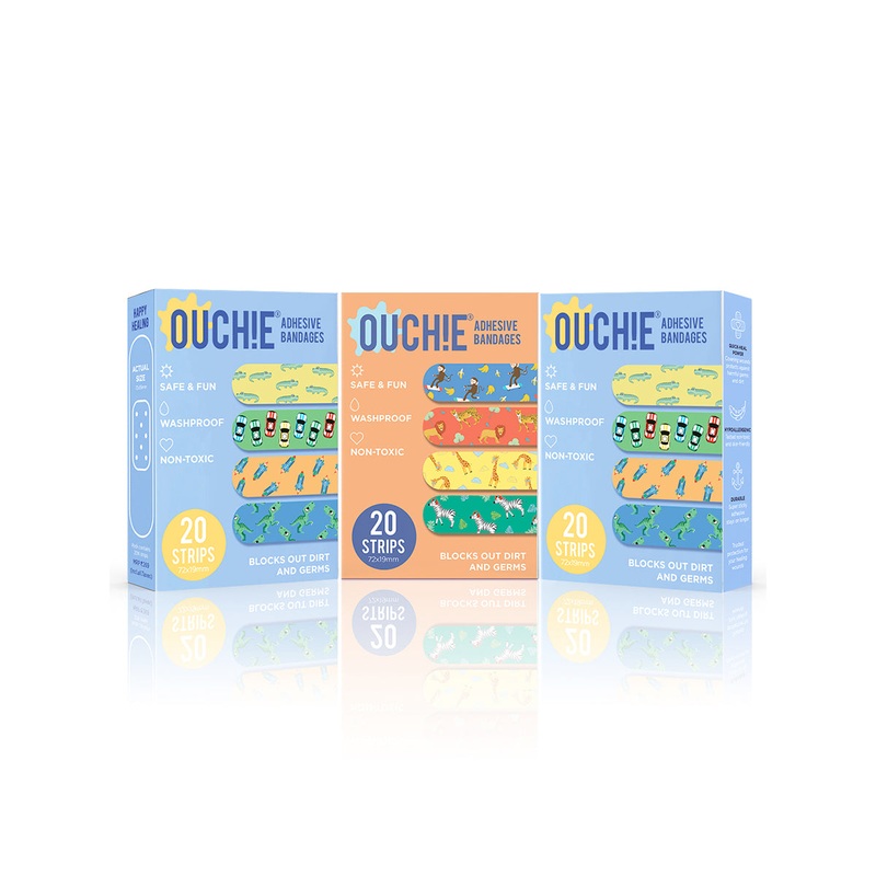 ‘Ouchie Printed Bandages’  Combo Pack of 3 (20 x 3 = 60) (2 Blue & 1 Orange)