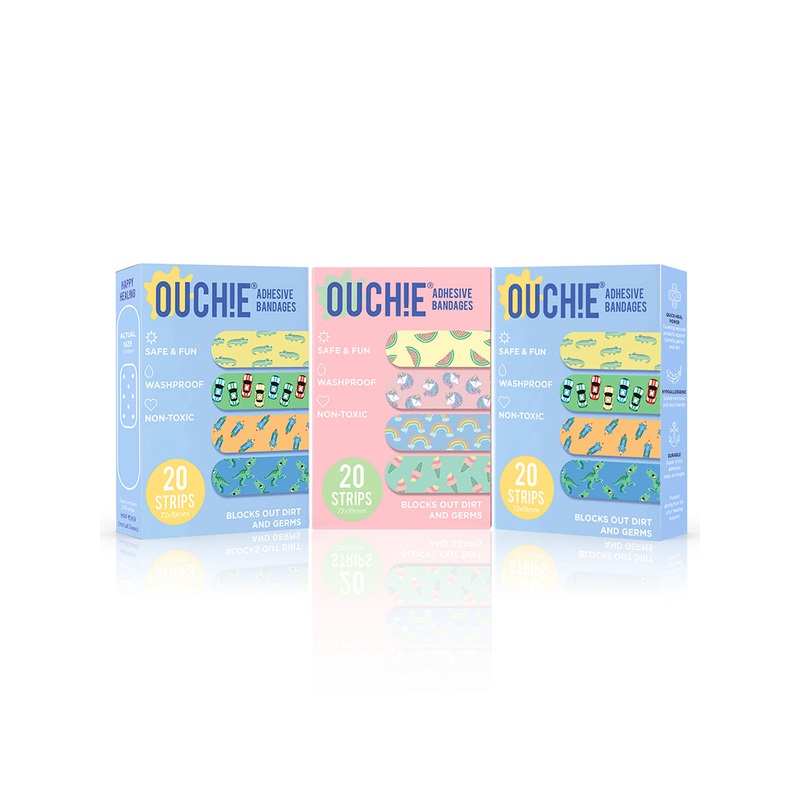 ‘Ouchie Printed Bandages’  Combo Pack of 3 (20 x 3 = 60) (2 Blue & 1 Pink)