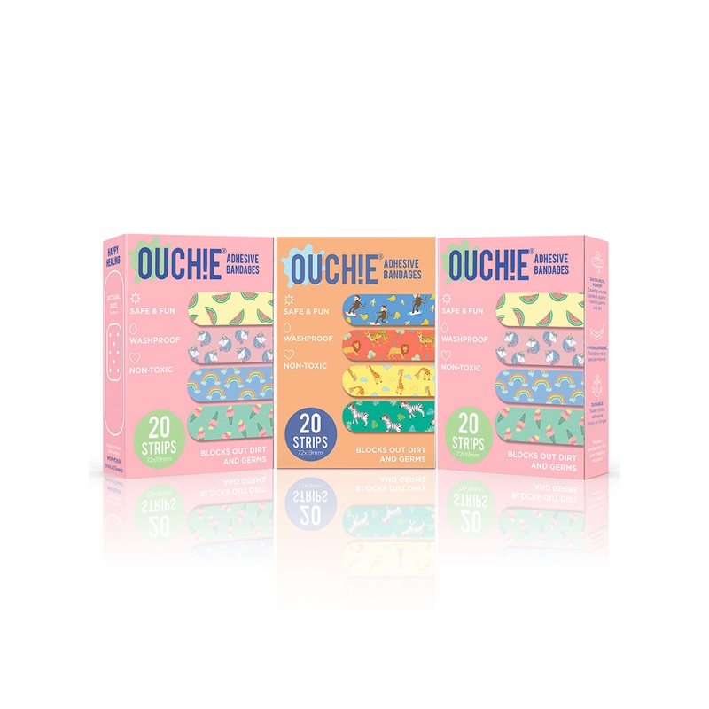 ‘Ouchie Printed Bandages’  Combo Pack of 3 (20 x 3 = 60) (2 Pink & 1 Orange)