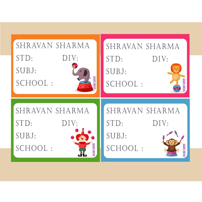 Personalised School Book Labels – Circus, Pack of 36