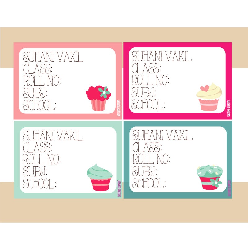 Personalised School Book Labels – Cupcake, Pack of 36