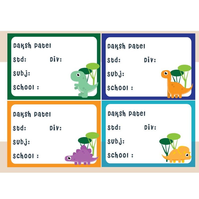 Personalised School Book Labels – Dino, Pack of 36