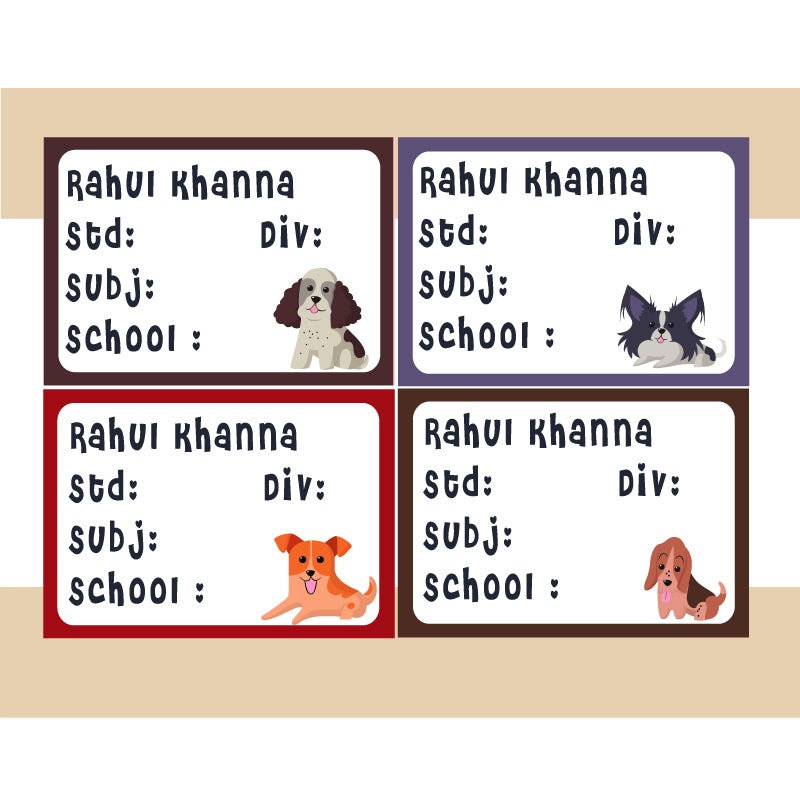 Personalised School Book Labels – Doggie Love, Pack of 36
