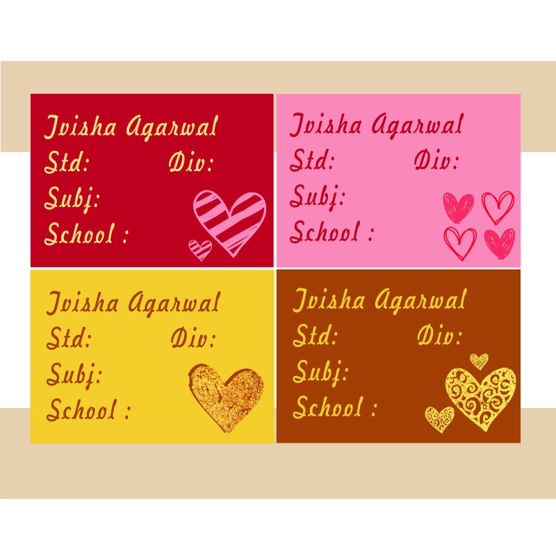 Personalised School Book Labels – Heart, Pack of 36
