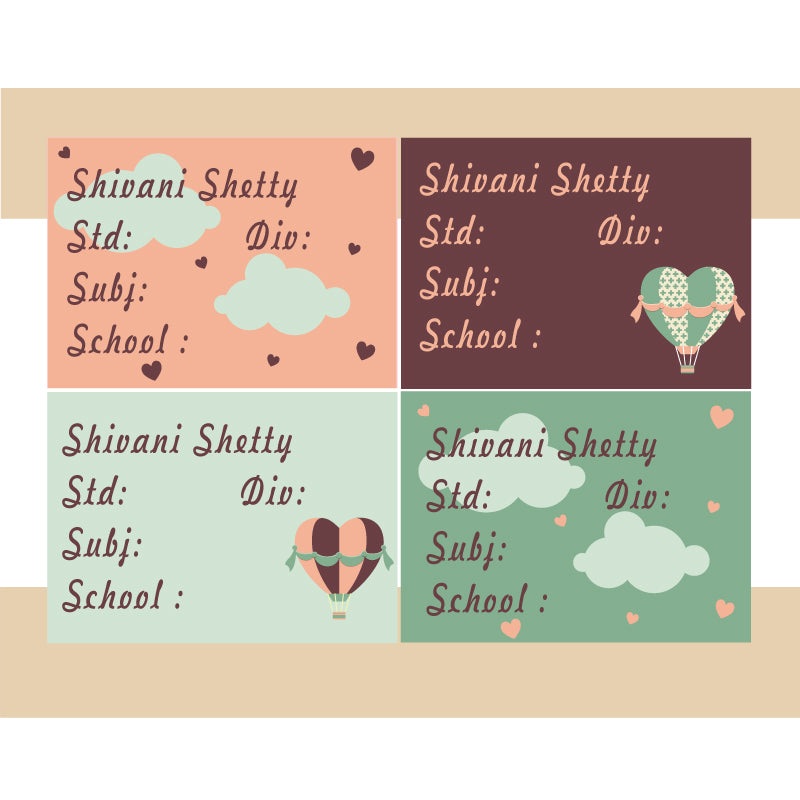 Personalised School Book Labels – Hot Air Balloon, Pack of 36