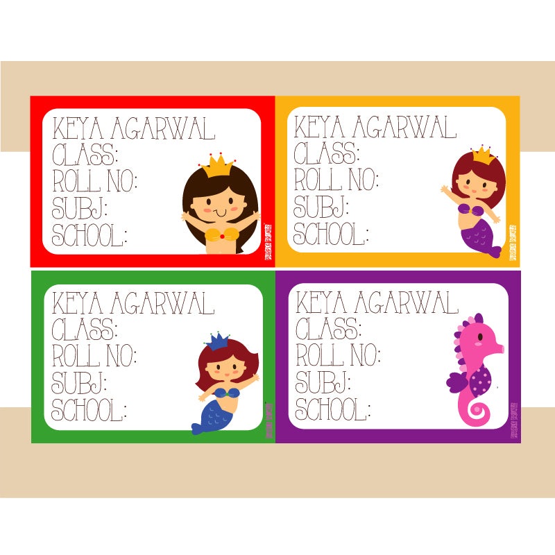 Personalised School Book Labels – Mermaid, Pack of 36