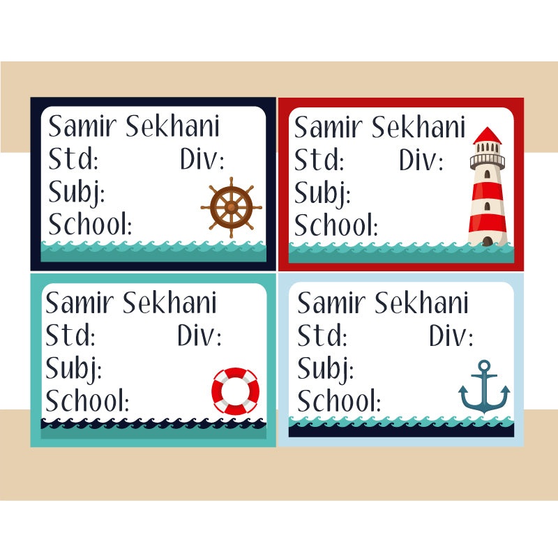 Personalised School Book Labels – Nautical, Pack of 36