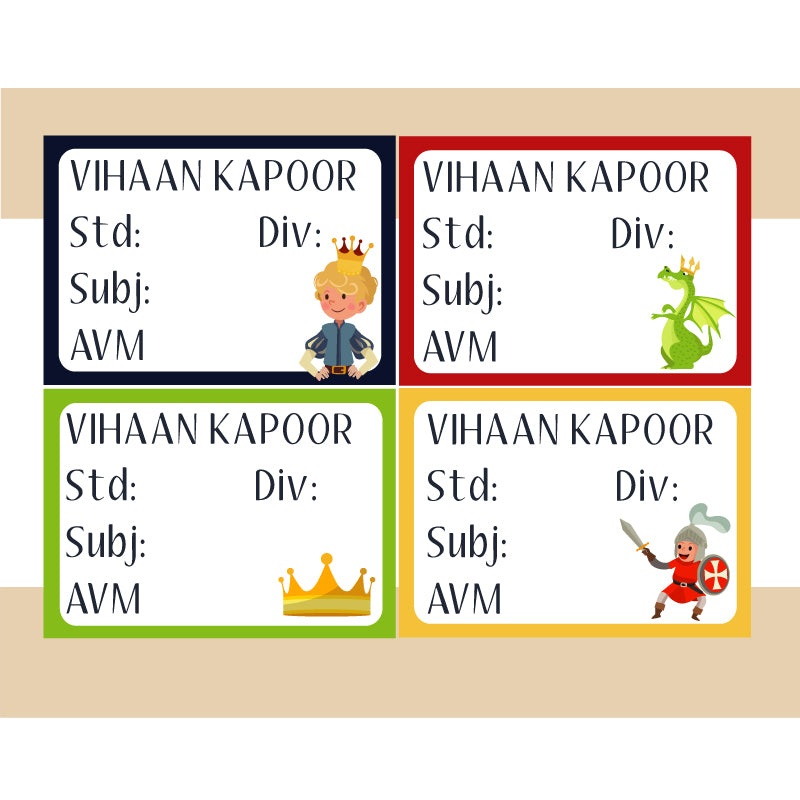 Personalised School Book Labels – Prince, Pack of 36