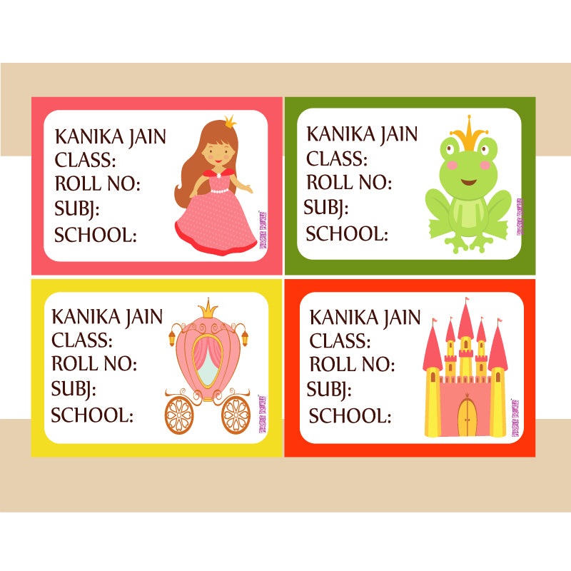 Personalised School Book Labels – Princess, Pack of 36