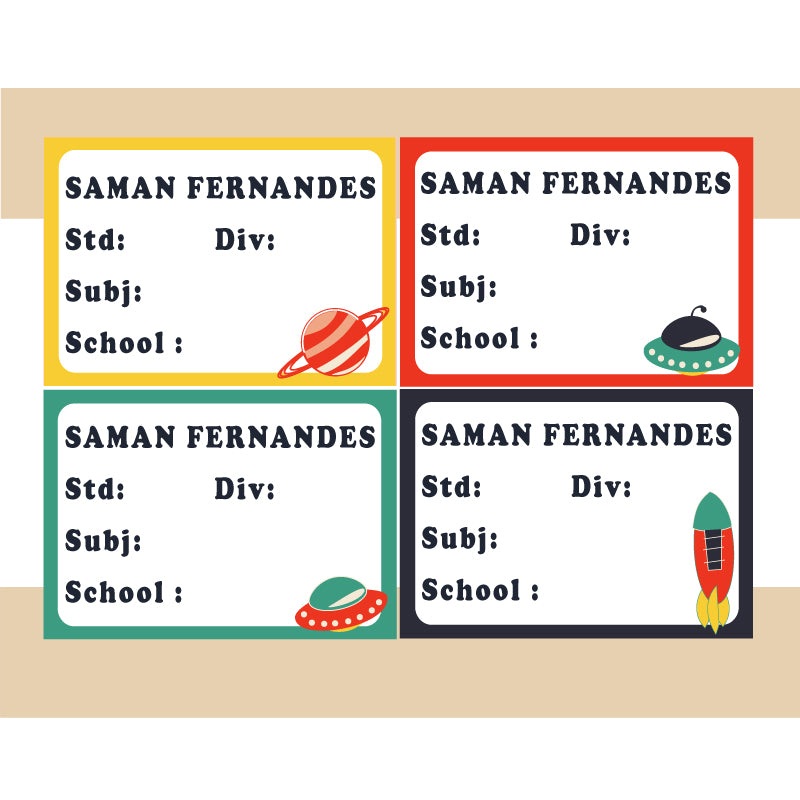 Personalised School Book Labels – Space, Pack of 36