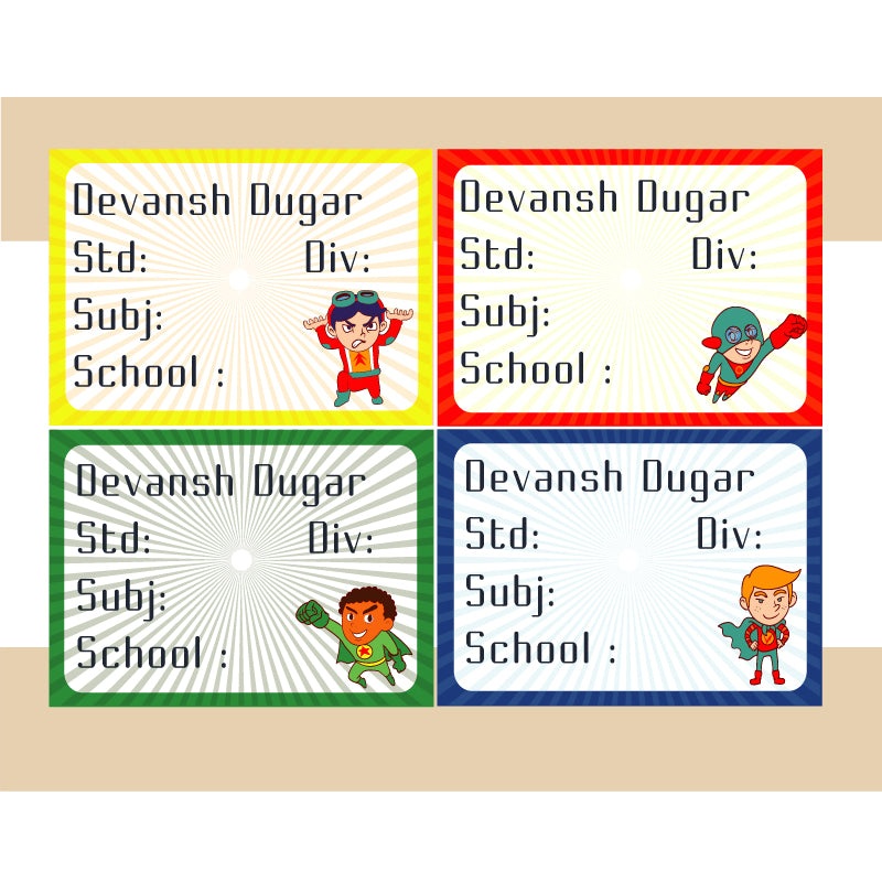 Personalised School Book Labels – Superhero, Pack of 36