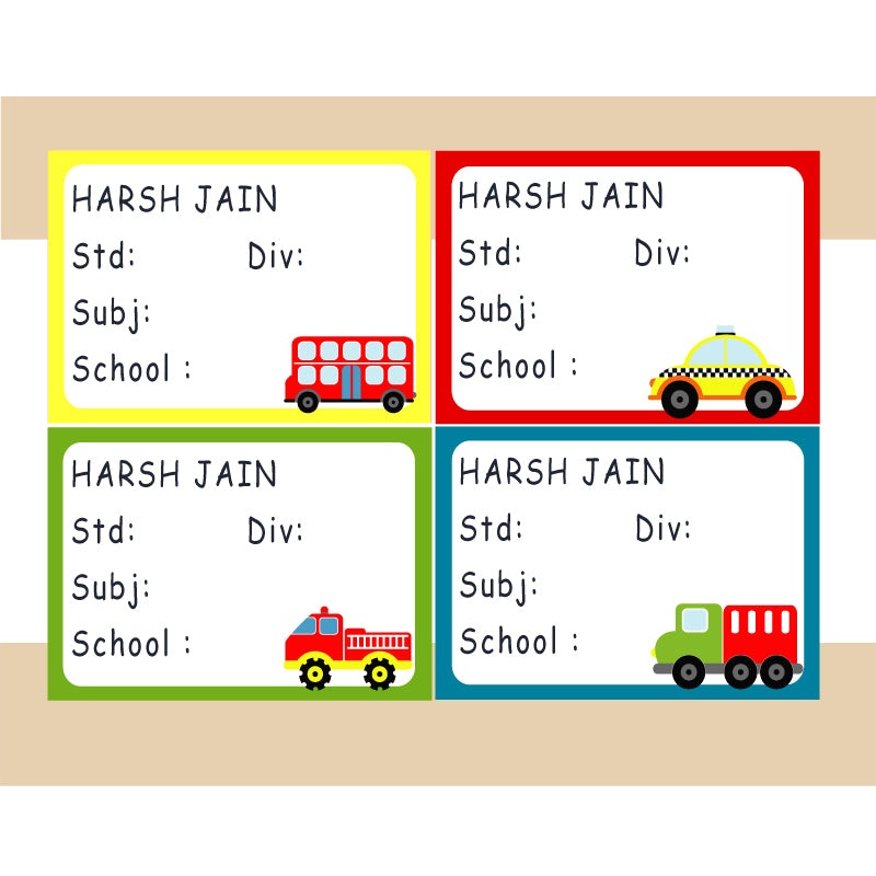 Personalised School Book Labels – Transport, Pack of 36