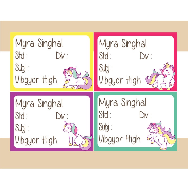 Personalised School Book Labels – Unicorn, Pack of 36