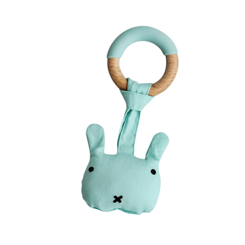 Wood Plush Rattle Teether Toy – Blue