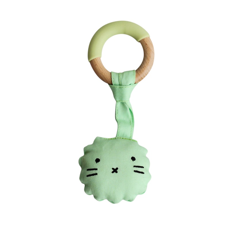 Wood Plush Rattle Teether Toy – Green