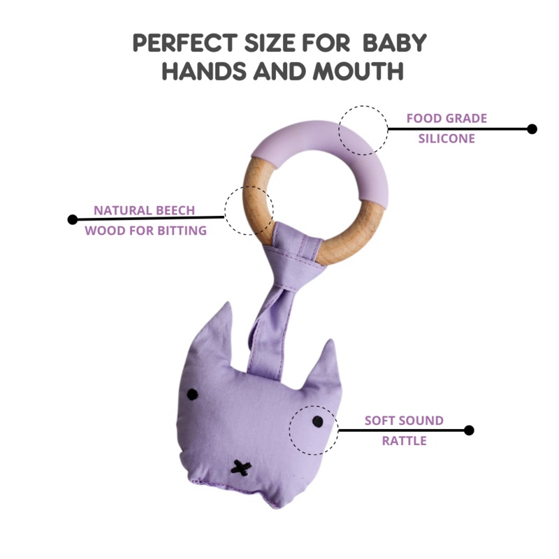 Wood Plush Rattle Teether Toy – Purple