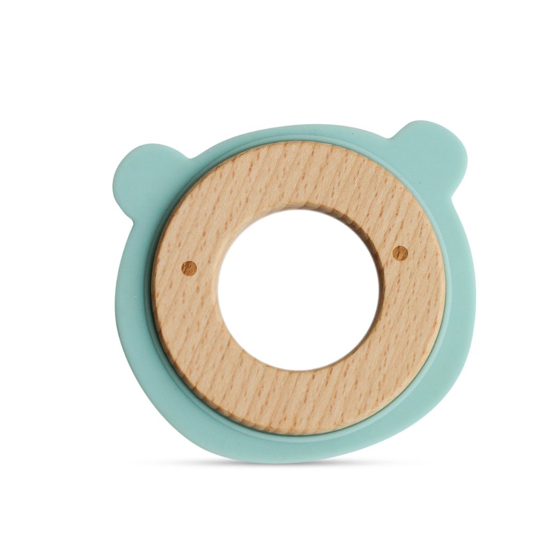 Wood + Silicone Disc Teether Toy – Blue