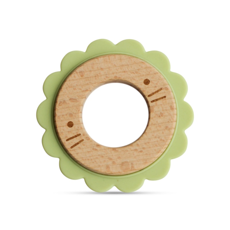 Wood + Silicone Disc Teether Toy – Green