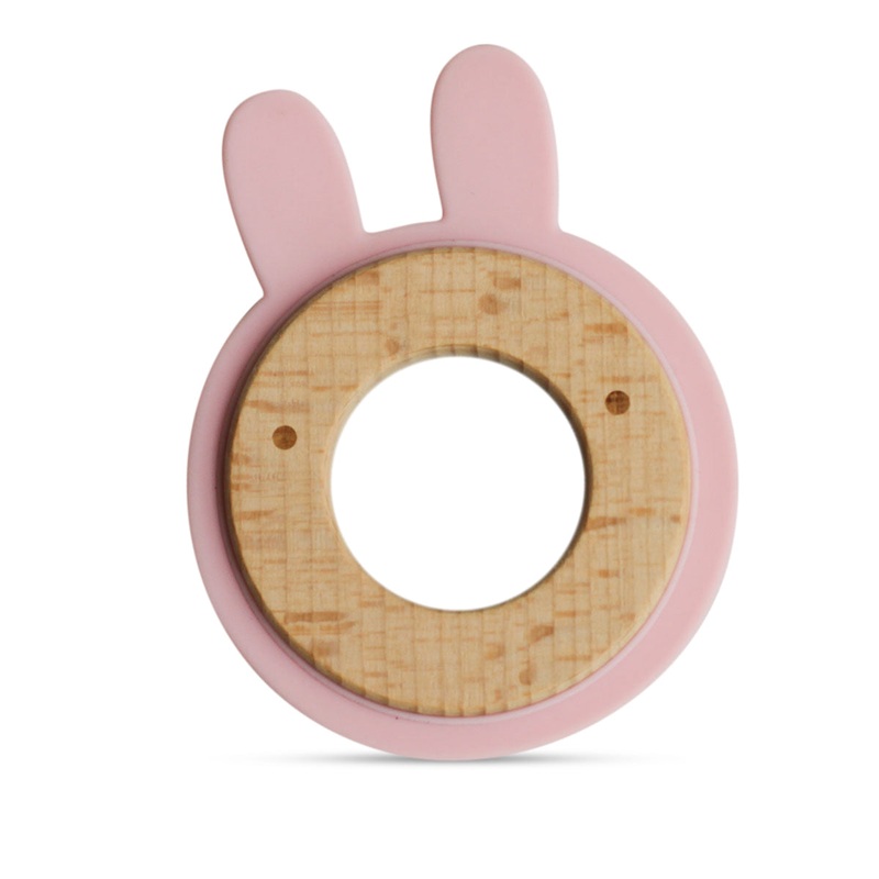 Wood + Silicone Disc Teether Toy – Pink