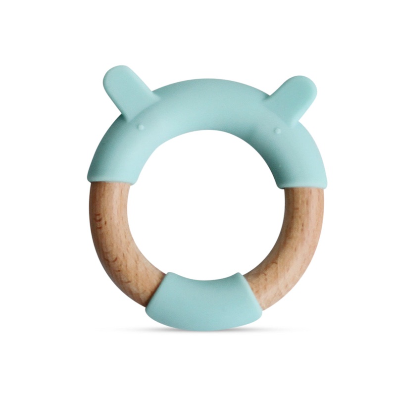 Wood + Silicone Ring Teether Toy – Blue
