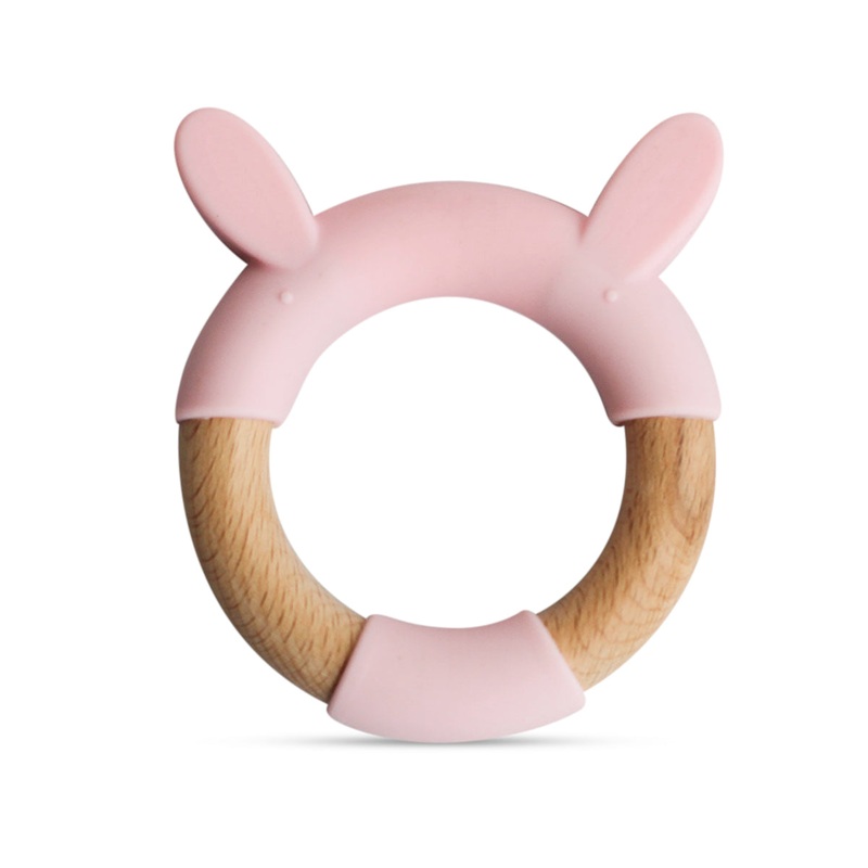 Wood + Silicone Ring Teether Toy – Pink