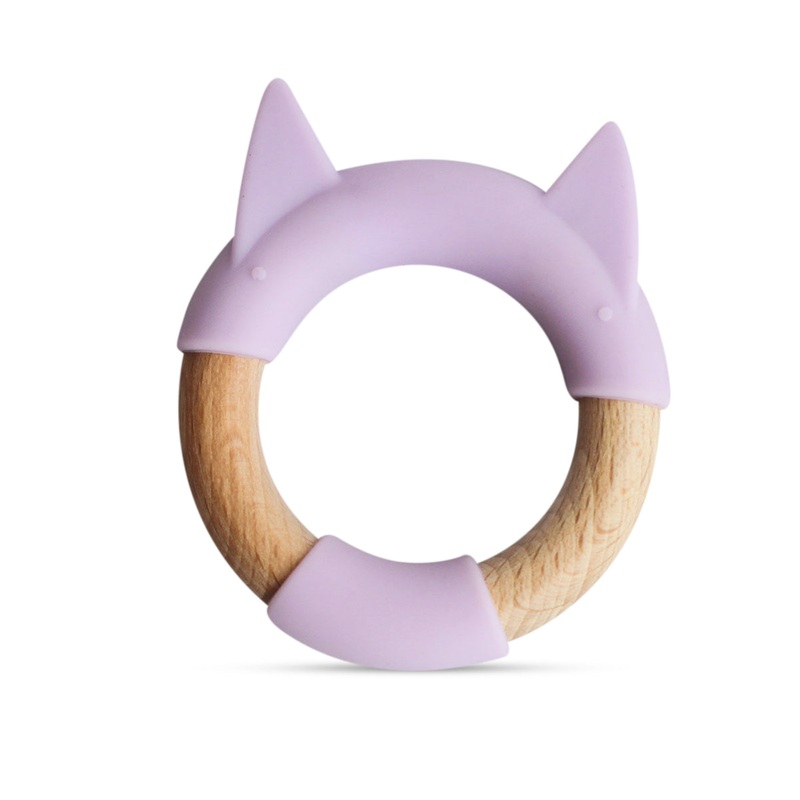 Wood + Silicone Ring Teether Toy – Purple