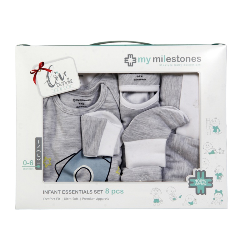 Infant Essentials Gift Set – Grey, Set of 8