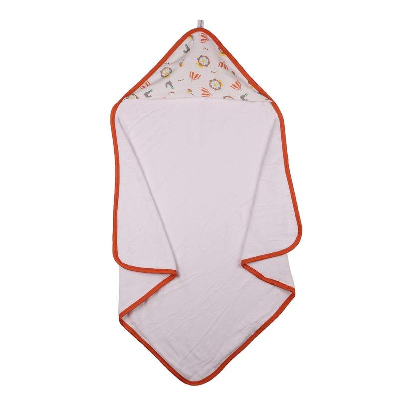 Infant Hooded Towel Wrap – Carnival White/Orange