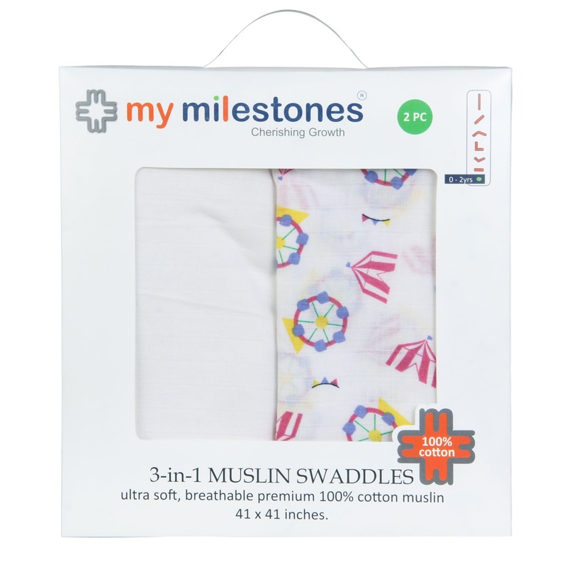 My Milestones 100% Cotton 3 In 1 Muslin Double Cloth (2 Layers) Baby Swaddle Wrapper – Pack Of 2 – Carnival Rose Pink