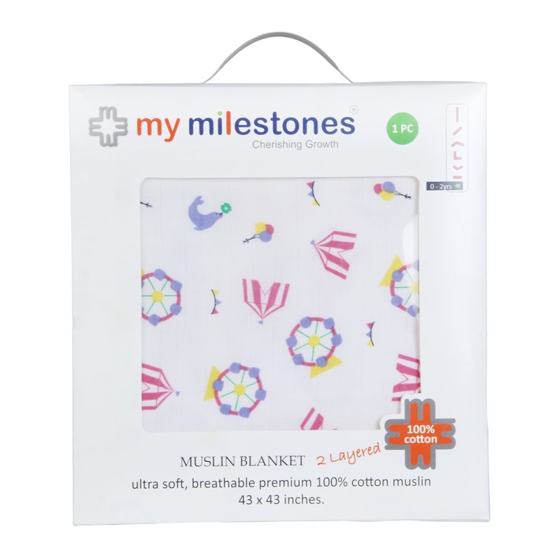 My Milestones 100% Cotton Muslin Baby Blanket – 4 Layered (43×43 inches) – Carnival Rose Pink Print
