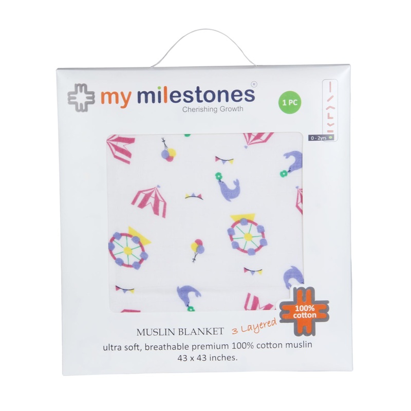 My Milestones 100% Cotton Muslin Baby Blanket – 6 Layered (43×43 inches) – Carnival Rose Pink Print