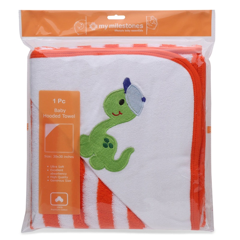 My Milestones Baby Hooded Towel – Modern stripped – Orange / White