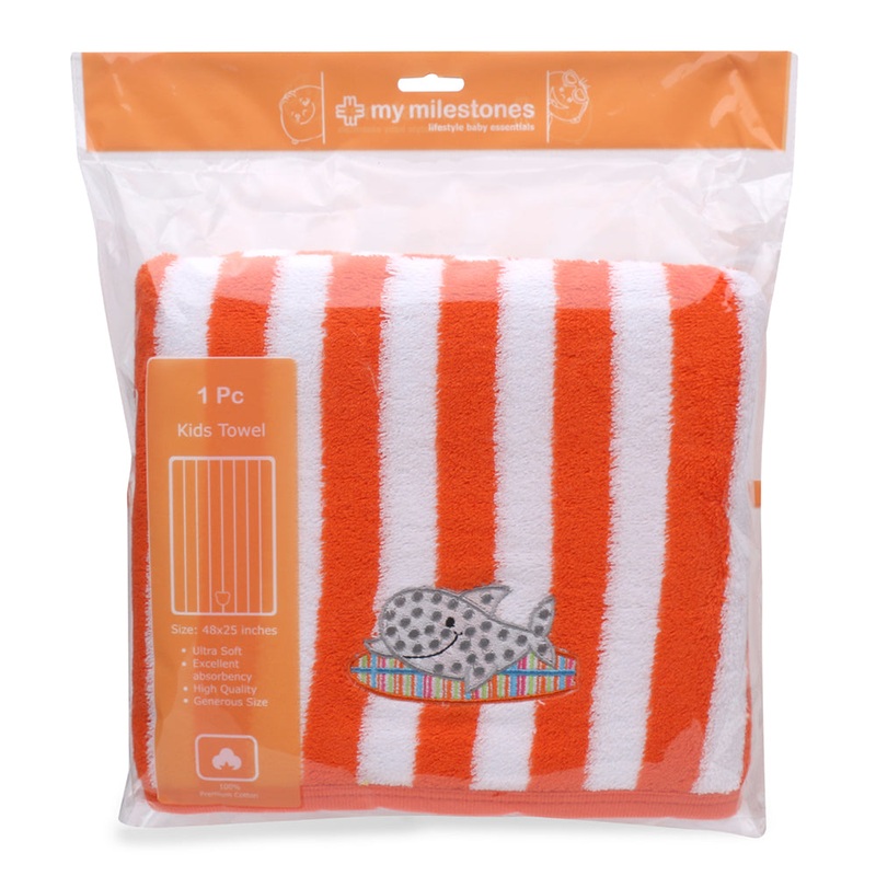 My Milestones Kids Bath Towel Bold Stripped – Orange / White