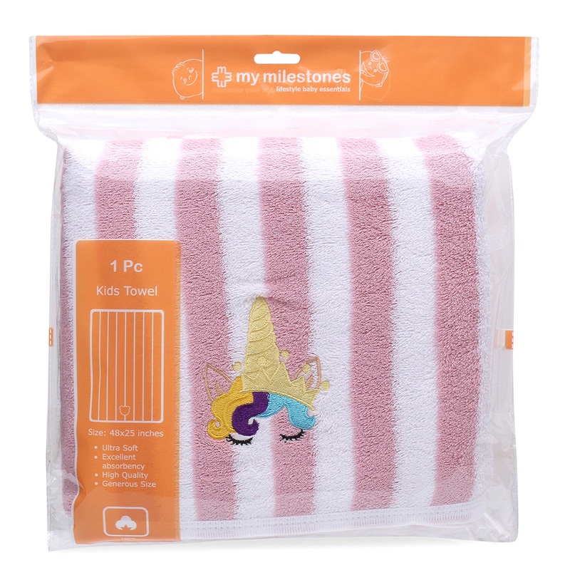 My Milestones Kids Bath Towel Bold Stripped – Pink / White
