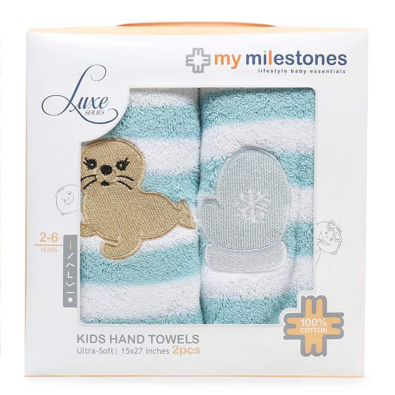 My Milestones Kids Hand Towel – Aqua / White