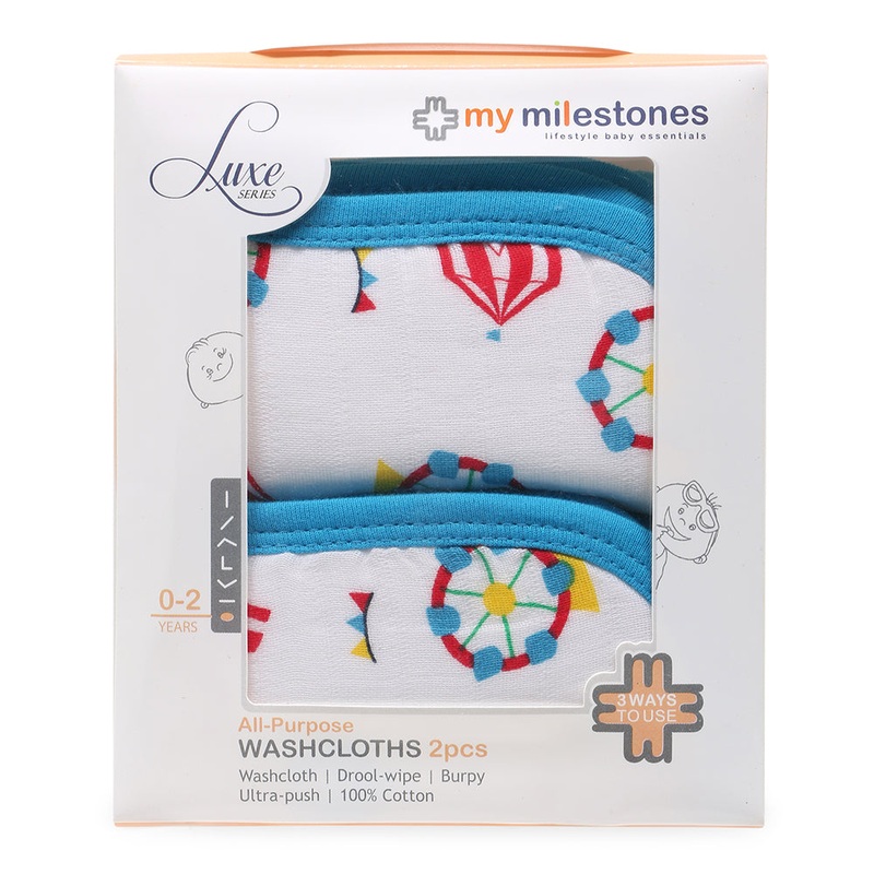 My Milestones Luxe all-purpose Washcloths 2pc Set – Carnival Blue