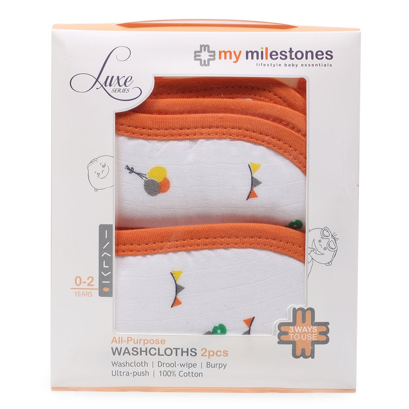 My Milestones Luxe all-purpose Washcloths 2pc Set – Carnival Orange