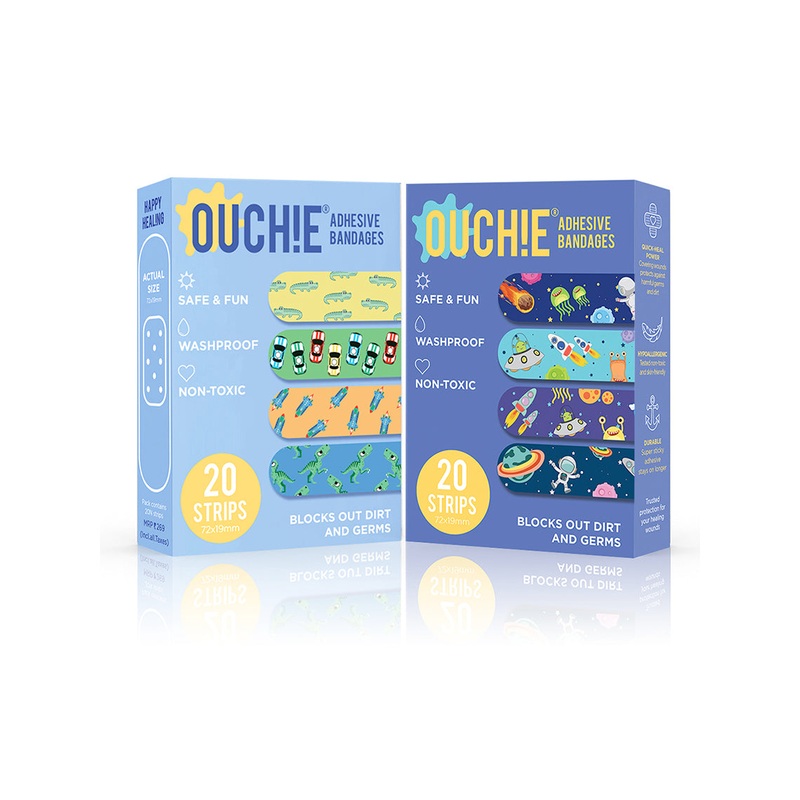 Ouchie Non-Toxic Printed Bandages Combo Set of 2 (40 Pack) – Blue & Space Blue
