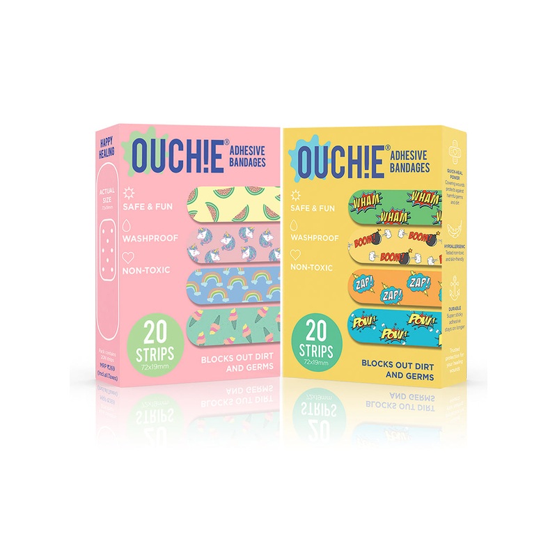 Ouchie Non-Toxic Printed Bandages Combo Set of 2 (40 Pack) – Pink & Yellow