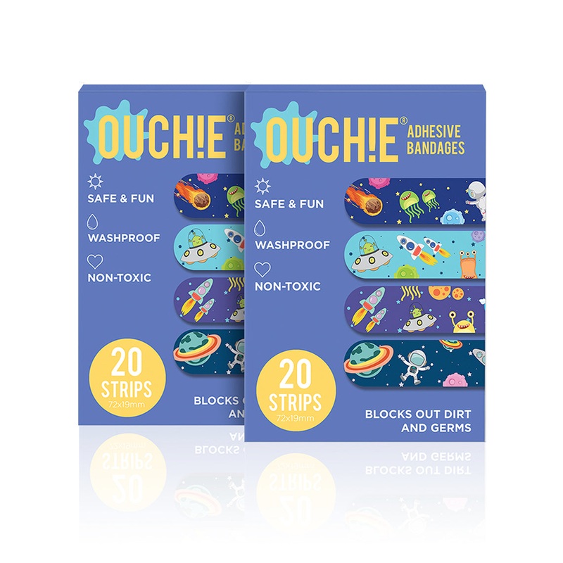Ouchie Non-Toxic Printed Bandages Combo Set of 2 (40 Pack) – Space Blue