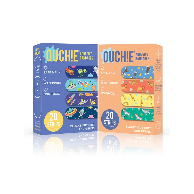 Ouchie Non-Toxic Printed Bandages Combo Set of 2 (40 Pack) – Space Blue & Orange