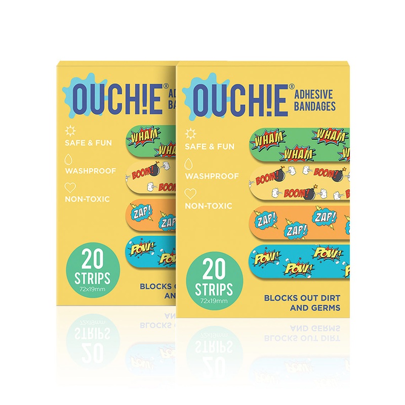 Ouchie Non-Toxic Printed Bandages Combo Set of 2 (40 Pack) – Yellow