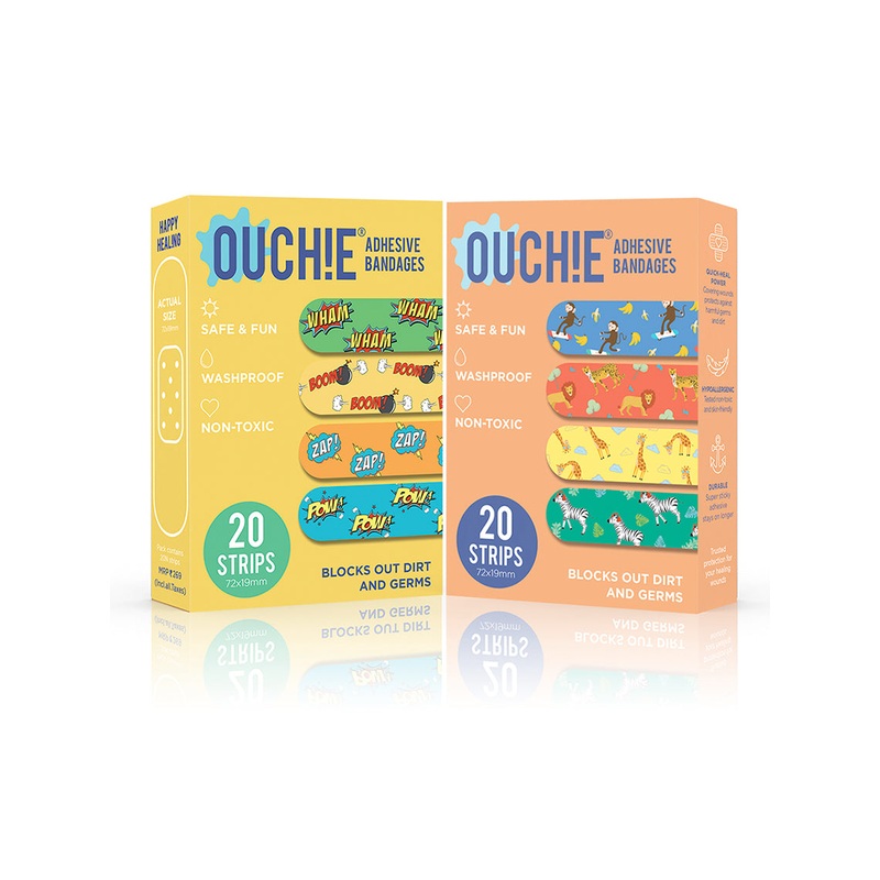 Ouchie Non-Toxic Printed Bandages Combo Set of 2 (40 Pack) – Yellow & Orange