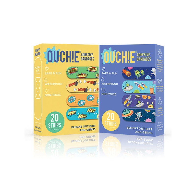 Ouchie Non-Toxic Printed Bandages Combo Set of 2 (40 Pack) – Yellow & Space Blue
