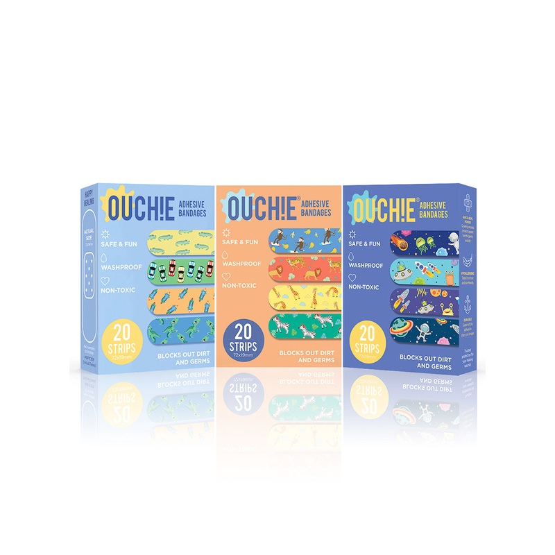 Ouchie Non-Toxic Printed Triple Combo (60 Pack) – Blue, Orange, Space Blue