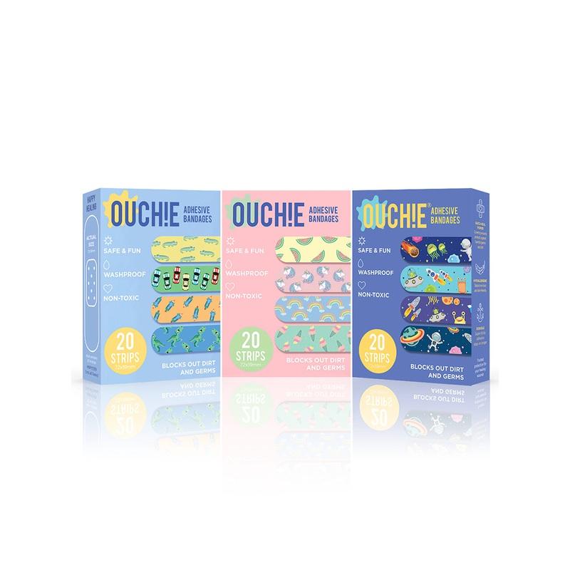 Ouchie Non-Toxic Printed Triple Combo (60 Pack) – Blue, Pink, Space Blue