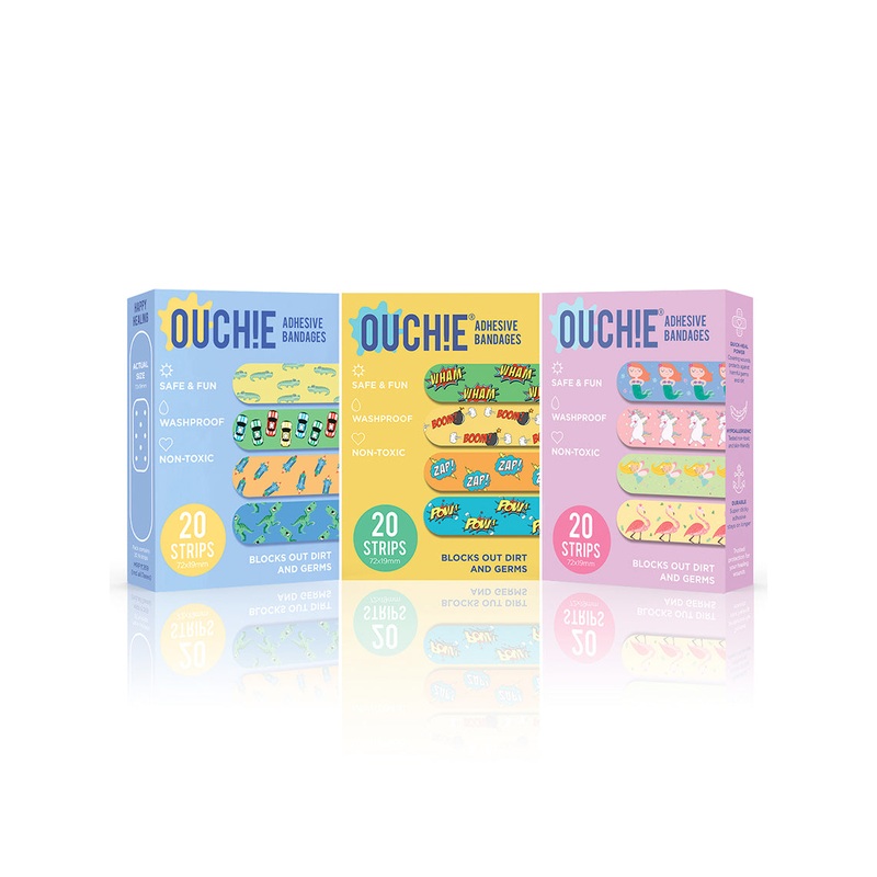 Ouchie Non-Toxic Printed Triple Combo (60 Pack) – Blue, Yellow, Lavender