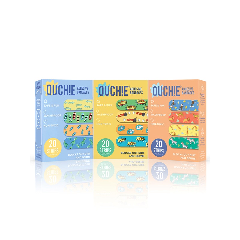 Ouchie Non-Toxic Printed Triple Combo (60 Pack) – Blue, Yellow, Orange