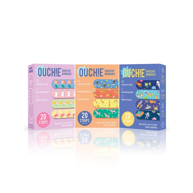 Ouchie Non-Toxic Printed Triple Combo (60 Pack) – Lavender, Orange, Space Blue