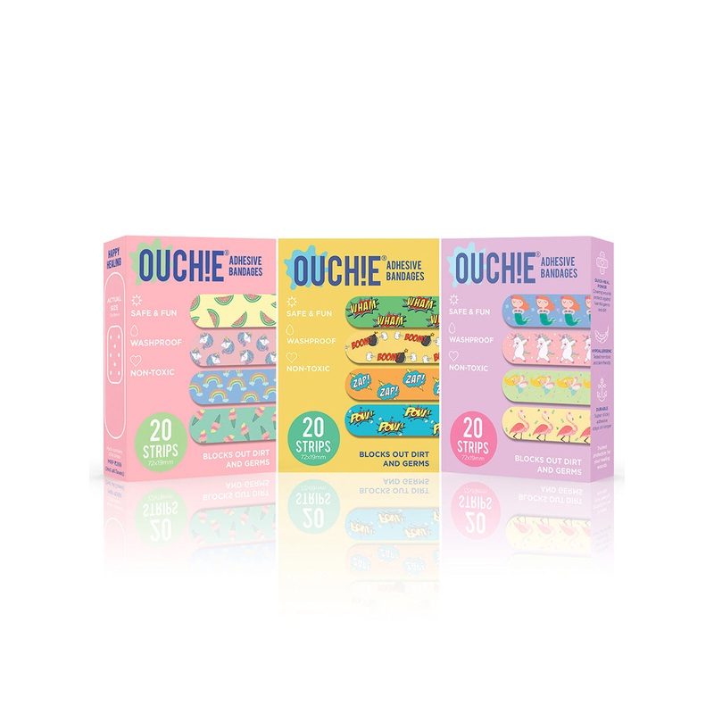 Ouchie Non-Toxic Printed Triple Combo (60 Pack) – Pink, Yellow, Lavender